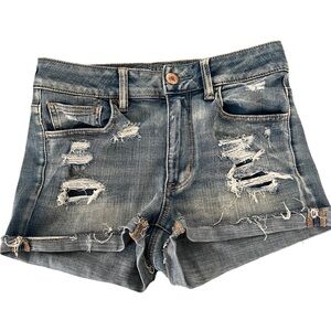 American Eagle EUC High Rise Shortie Denim Jean Shorts Super Stretch Size 6
